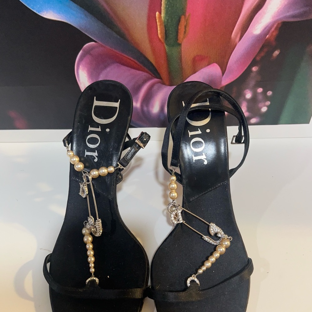 Dior Black Heels with Pearl and Crystal Details
